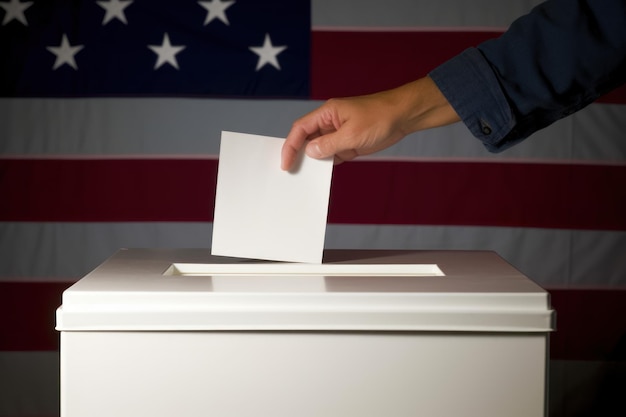 Democracy at Hand CloseUp of Voting Act in Booth with Ballot and Box