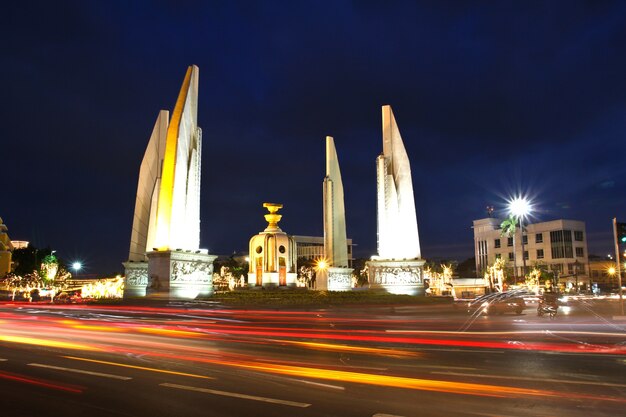 Democracy monument at night, Bangkok, Thailand.