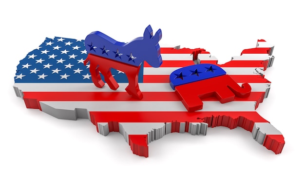 Democrat Donkey and Republican Elephant 3D Rendering