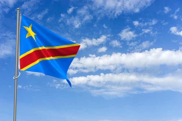 Democratic Republic of the Congo Flag Over Blue Sky Background 3D Illustration