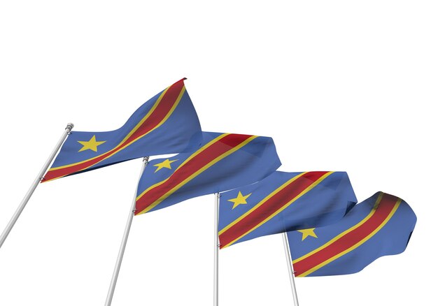 Democratic republic of Congo flags in a row with a white background 3D Rendering