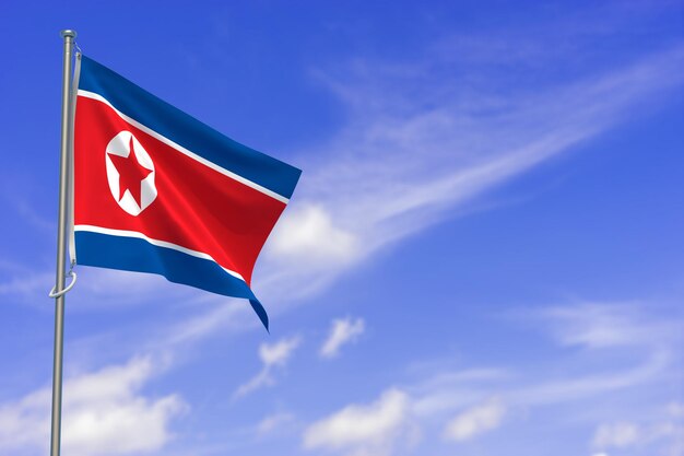 Democratische Volksrepubliek Korea Vlag Over Blauwe Hemel Achtergrond 3D Illustratie