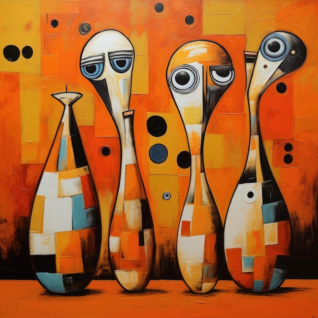 Demolished Symmetry Picasso's Orange Cubism Meets Bowling Pins