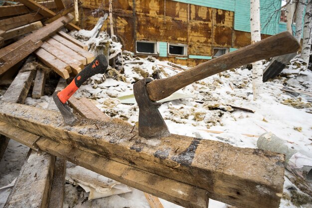 The demolition of the old dilapidated housing.