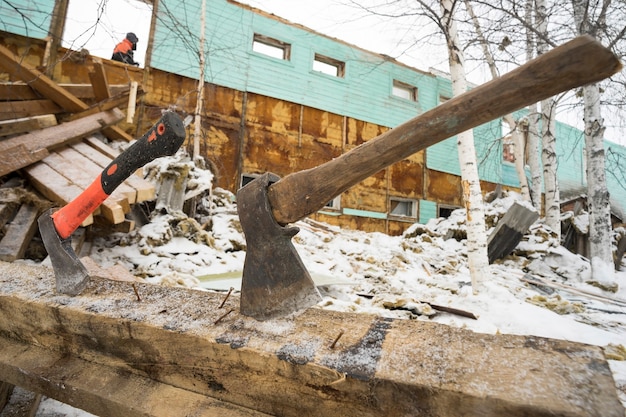 The demolition of the old dilapidated housing.