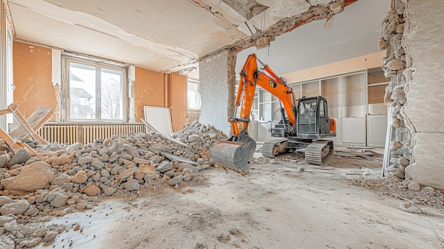 Foto demolizione in corso che crea una pianta aperta per una straordinaria ristrutturazione della casa