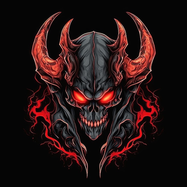 악마 악마 사탄 티셔츠 인쇄 디자인 고립 된 검은 배경 모형 공상 어두운
