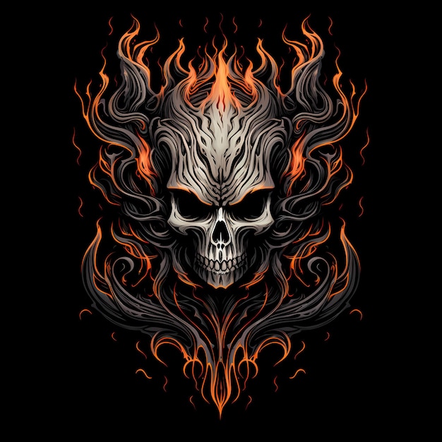 Photo demon skull and fire tattoo design illustration