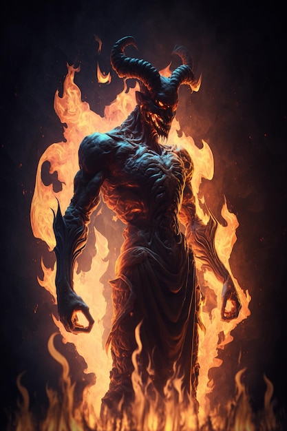 A demon with flames on his face