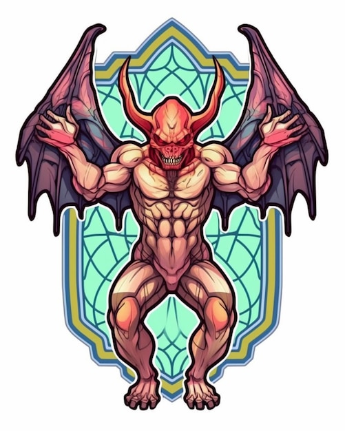 Demon with wings and horns with a pattern in the middle.