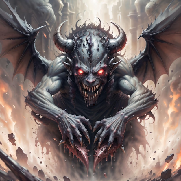 demon with wings and horns