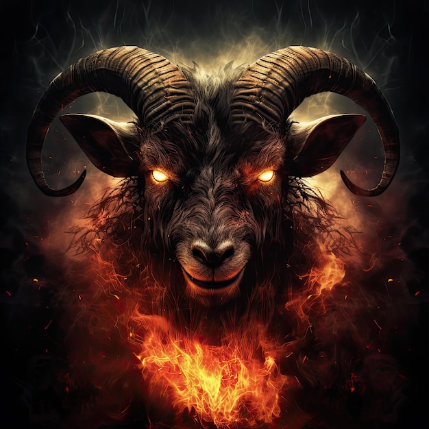 Demonic Evil Goat with Glowing Eyes Satans Satanic Creature with Demonic Glare