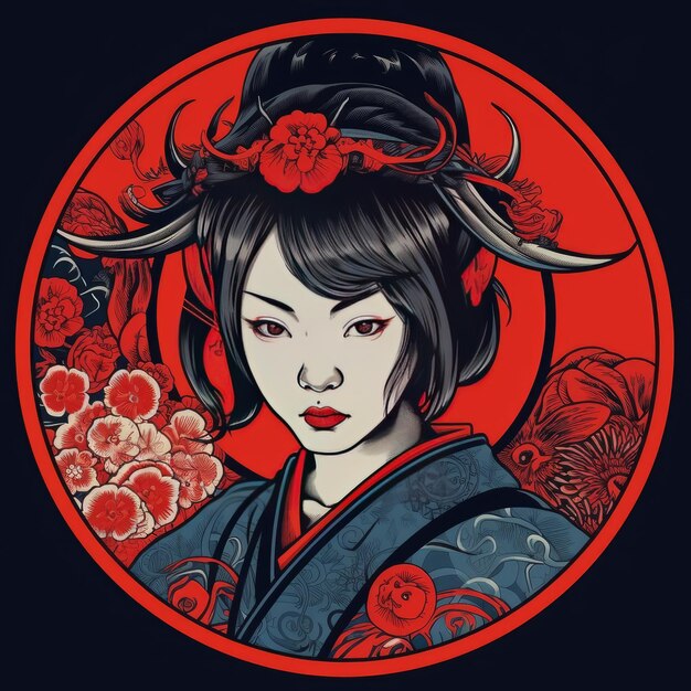 demonic pretty japanese kimono girl vector design