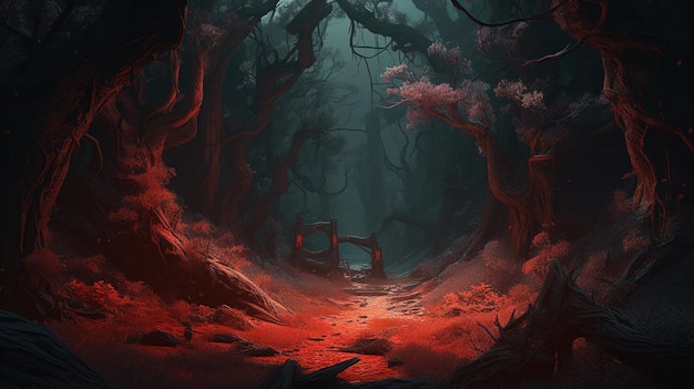 Demonic woods of the demons digital art illustration Generative AI