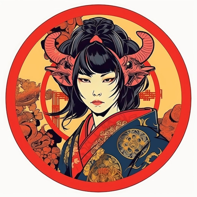 demonische mooie Japanse kimono meisje vector ontwerp