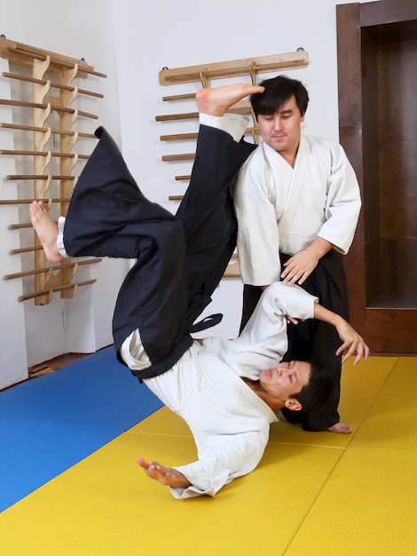 Foto demonstratie van vechtkunst aikido.