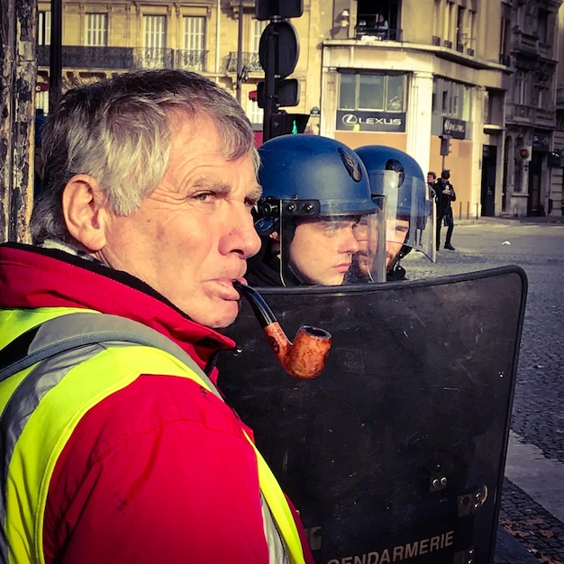 Demonstrators during a protest in yellow vests