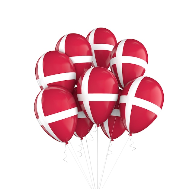 Denemarken vlag bos ballonnen op string 3D Rendering