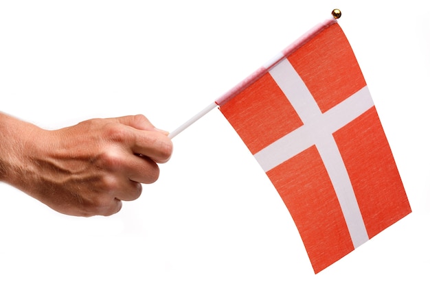Denemarken vlag klein in de hand isoleren.