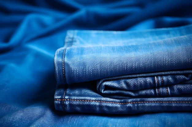 Foto denim dreams een close-up van gevouwen blauwe spijkerbroek perfect voor mode en lifestyle concepten generatieve ai