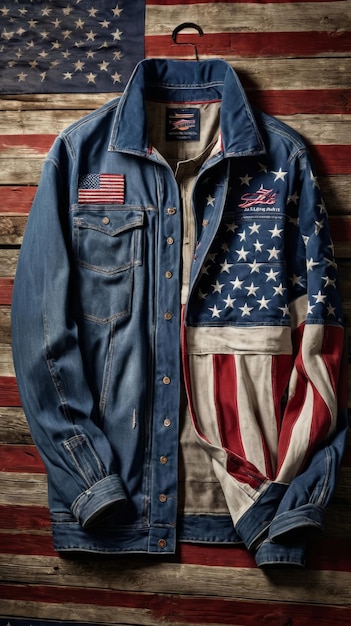 Photo denim jacket with american flag
