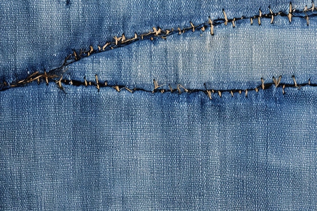 Denim jeans texture or denim jeans background with seam and thread