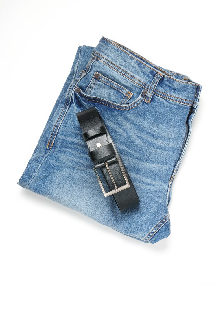 Denim pants in blue on an isolated white