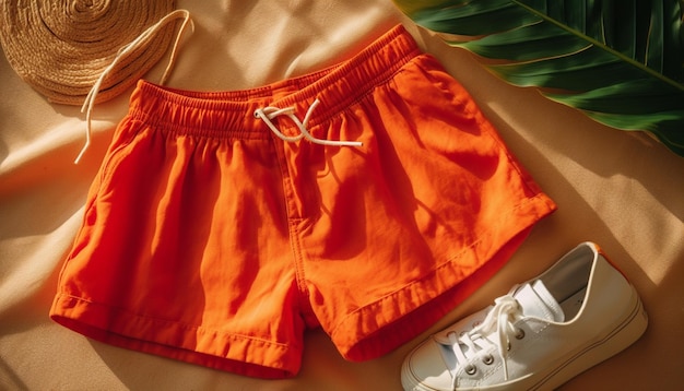 Denim shorts leren schoenen natuur achtergrond modieus gegenereerd door ai