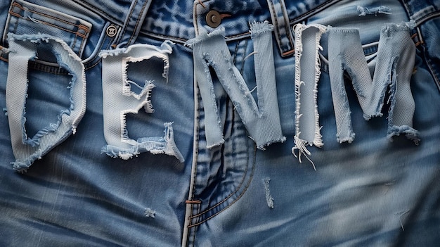 Foto denim spijkerbroek met het woord denim