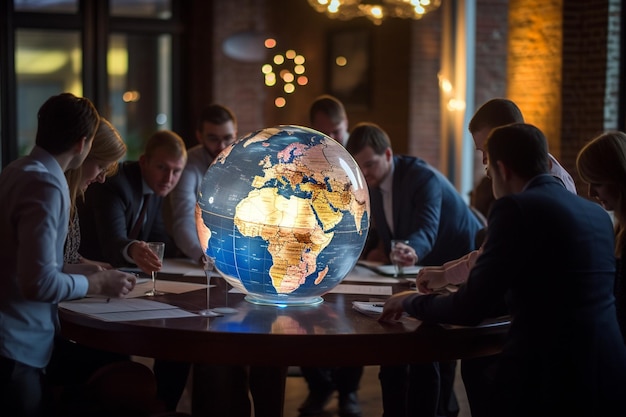 Foto denktank-brainstormsessie gericht op het analyseren en voorspellen van de mondiale geopolitiek