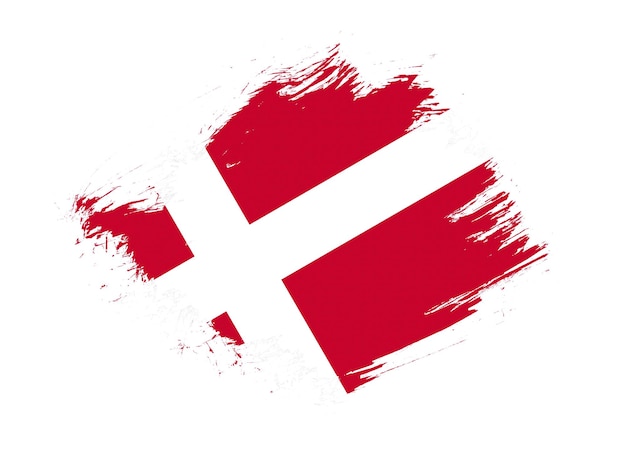 Denmark flag with abstract paint brush texture effect on white background