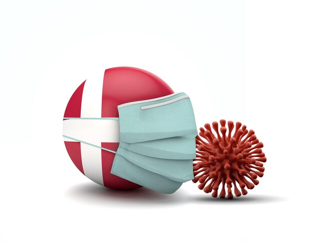 Denmark flag with protective face mask novel coronavirus concept d render