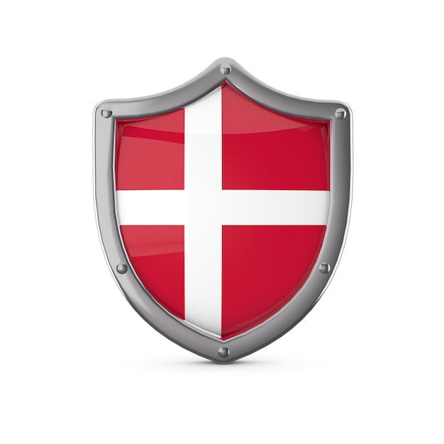 Denmark security concept metal shield shape with national flag