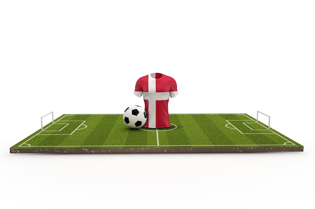 Denmark soccer shirt national flag on a football pitch 3D Rendering