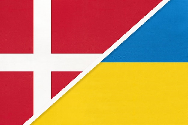 Denmark and Ukraine symbol of country Danish vs Ukrainian national flags