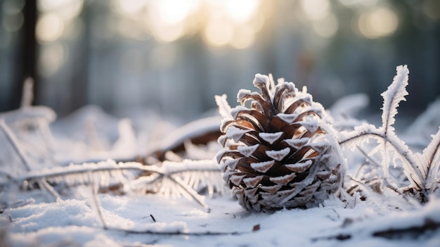 Dennenappel in de sneeuw