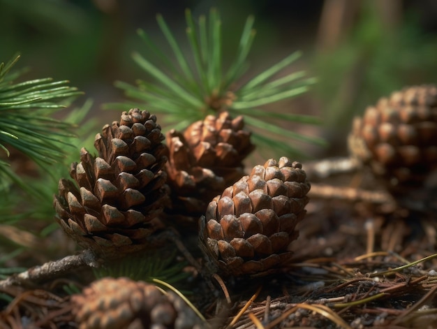 Dennenappels in het bos Selectieve focus Gemaakt met generatieve AI-technologie