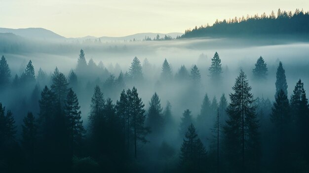 Photo dense fog over a forest