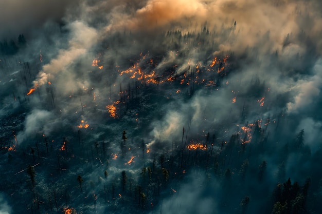 Dense Forest Engulfed in Smoke