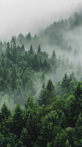 Dense Forest Shrouded in Fog