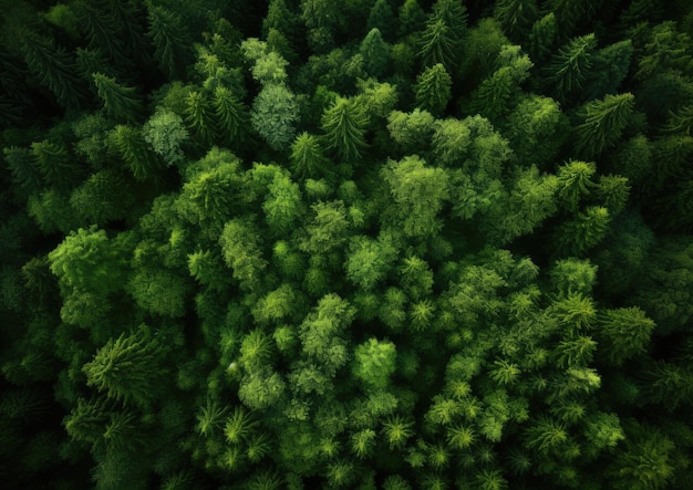 A dense forest with towering trees captured from a bird'seye view using a drone The image is proc