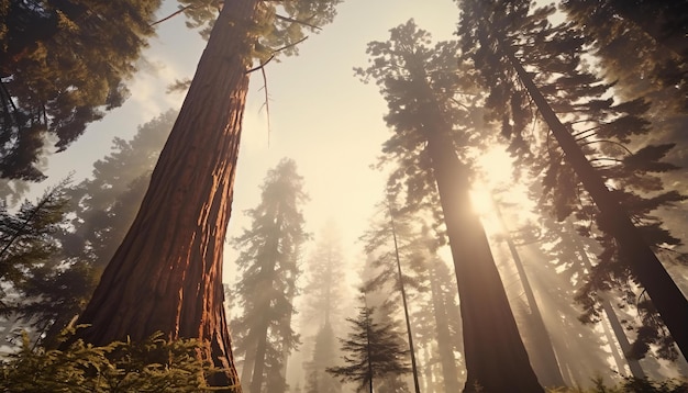 A dense forest with towering trees