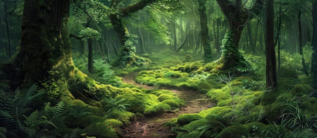 Плотный зеленый лес с обилием деревьев