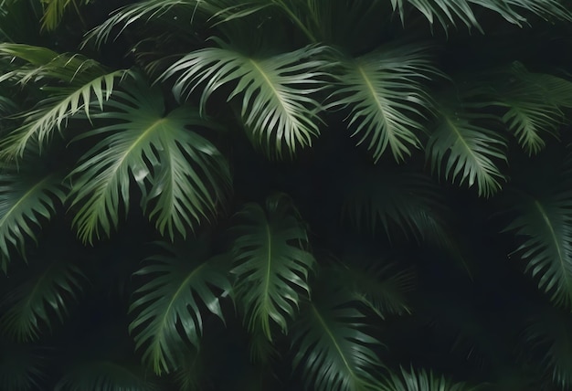 Dense green tropical palm leaves