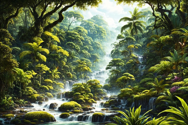 dense jungle with river on middle of it