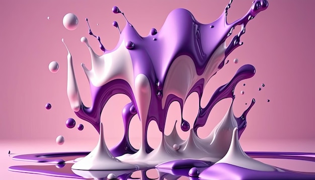 Dense liquid of mixed colors splashing and forming droplets in the air on color background Illustration for wallpaper Generative AI