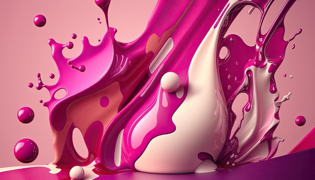 Dense liquid of mixed colors splashing and forming droplets in the air on color background Illustration for wallpaper Generative AI