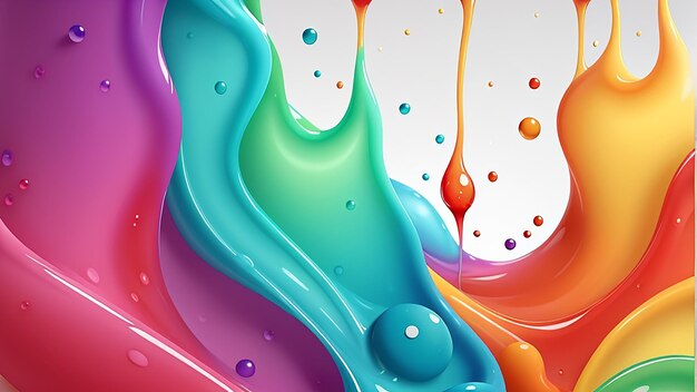 Dense liquid of mixed colors splashing and forming droplets on colorful modern abstract background