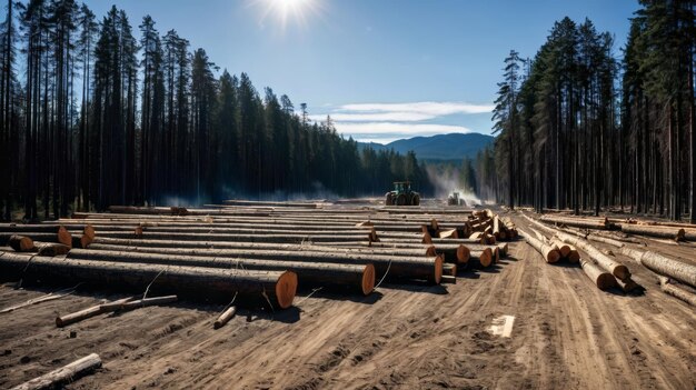 Photo dense logs next to forest in woodland