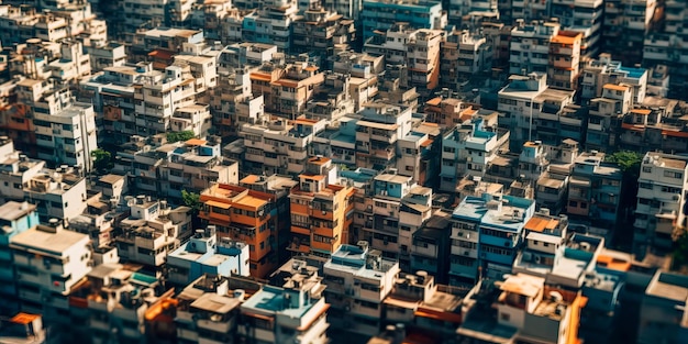 Foto un'area urbana densamente popolata dove gli edifici assomigliano a una giungla di cemento e acciaio